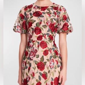 Marchesa Notte Floral-Embroidered Bodycon Midi Dress